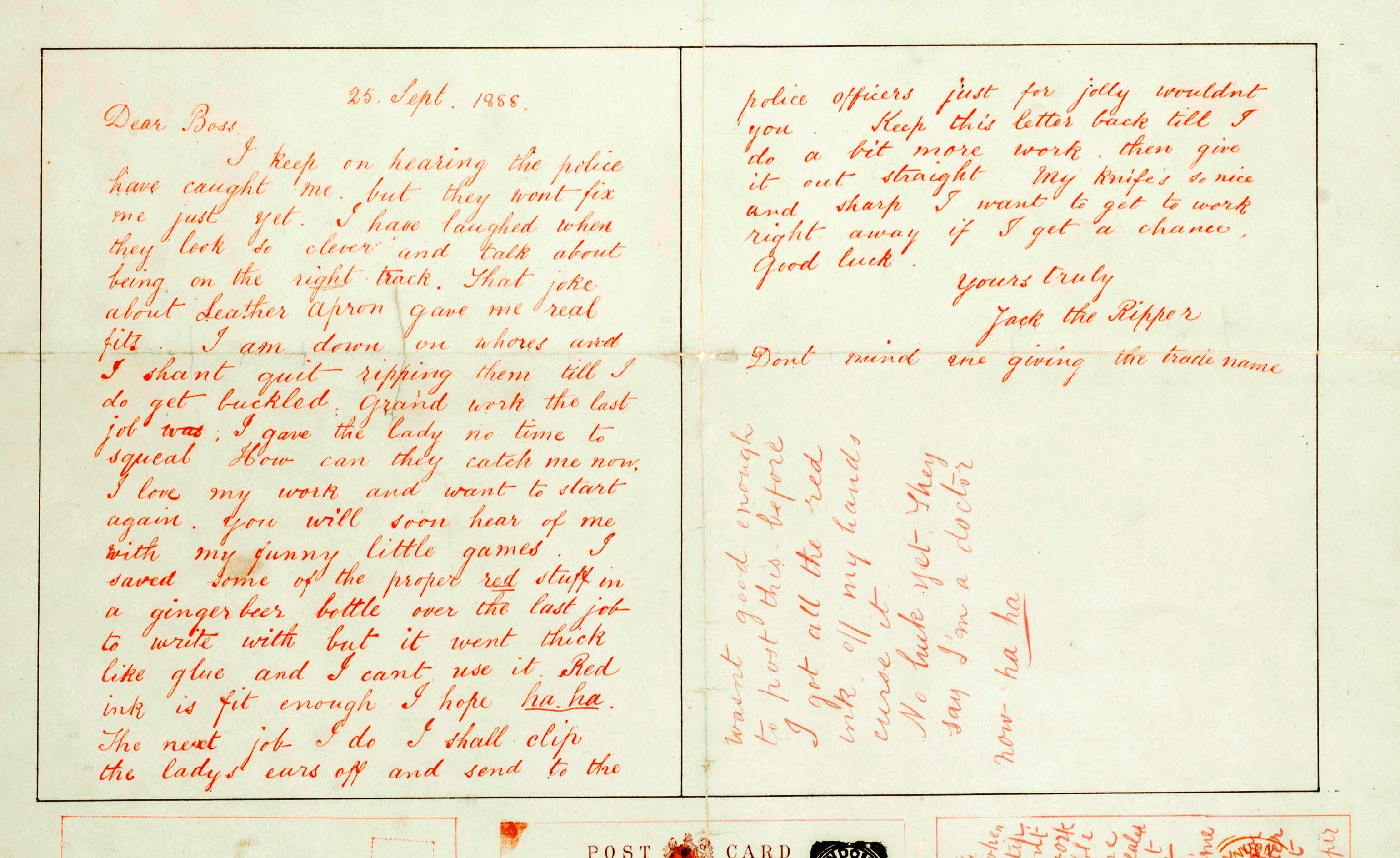 Jack The Ripper Dear Boss Letter
